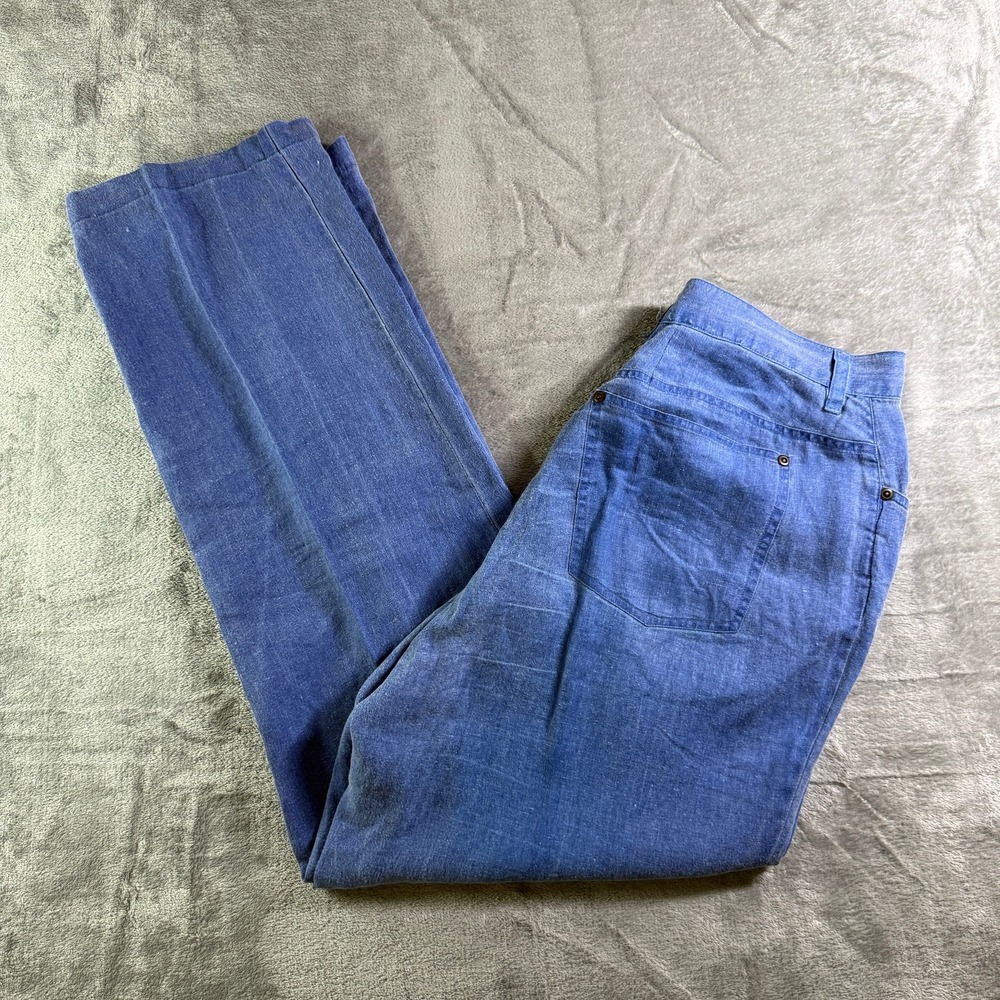 VTG Arnold Zimberg Linen Pants Straight‎ Leg Casual Blue Trousers Mens Size 36